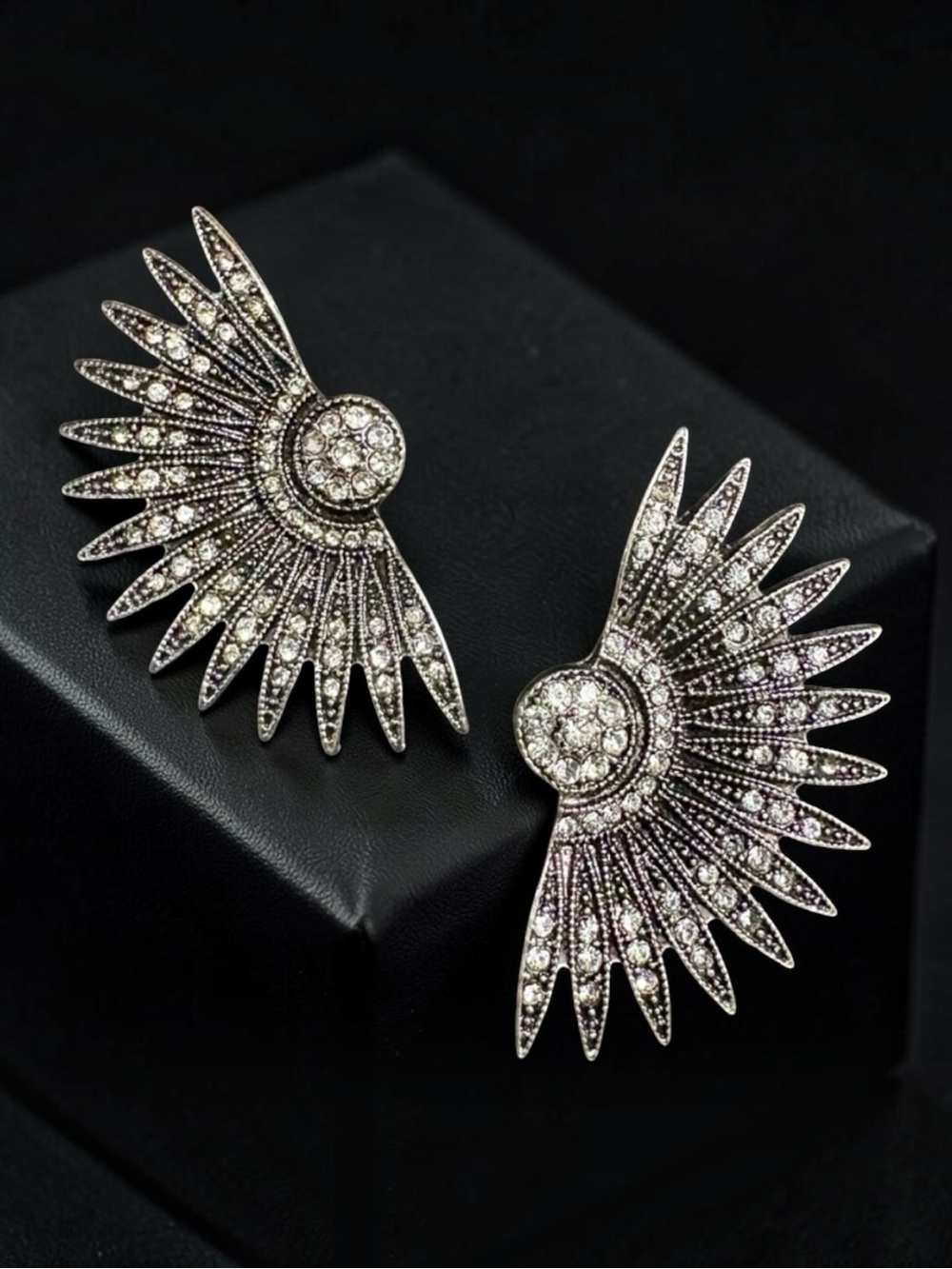 Funky Silver Fan Stud Earrings